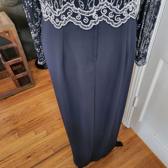 Stenay Vintage Navy Blue Evening Dress with Beaded, Shear Jacket Sz 12 - Picture 11 of 13
